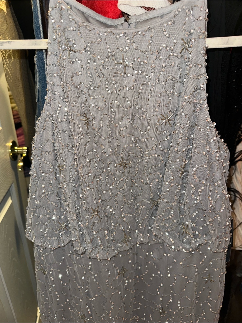 Adrianna Papell Embellished Grey Halter Cocktail Dress - Picture 3 of 4